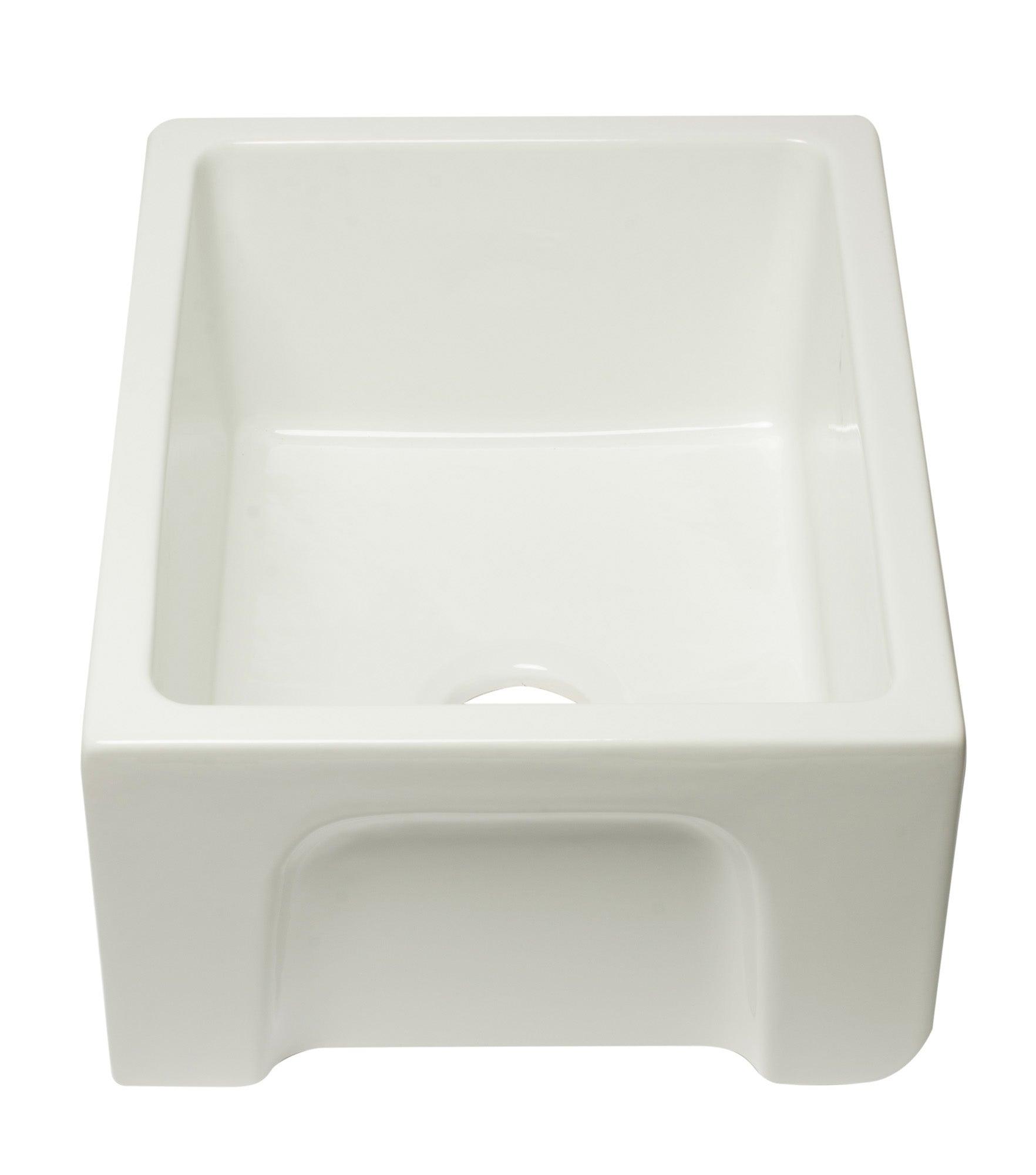 ALFI brand AB2418HS-B 24 inch Biscuit Reversible Smooth / Fluted Single Bowl Fireclay Farm Sink