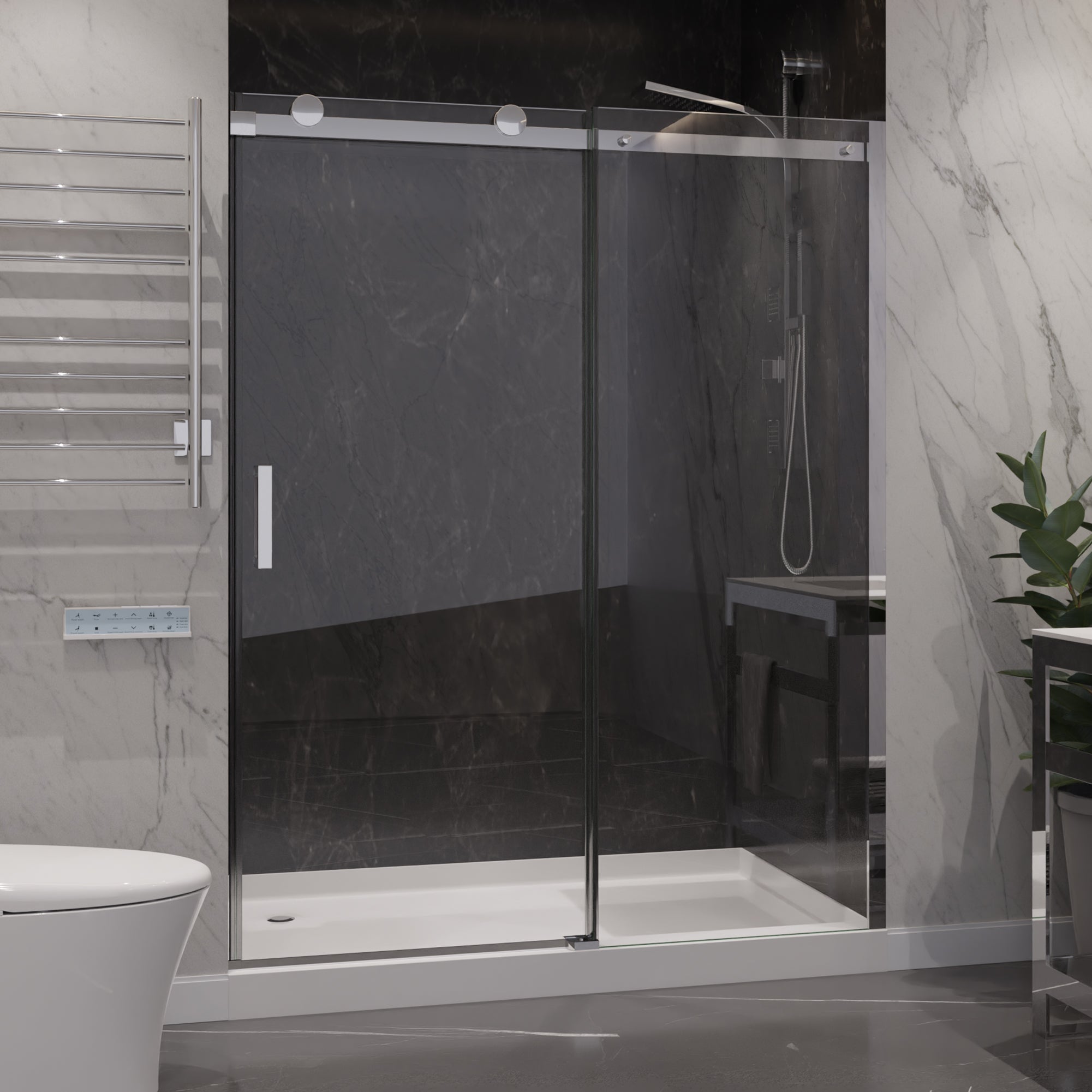 Rhodes Series 60 in. x 76 in. Frameless Sliding Shower Door with Handle