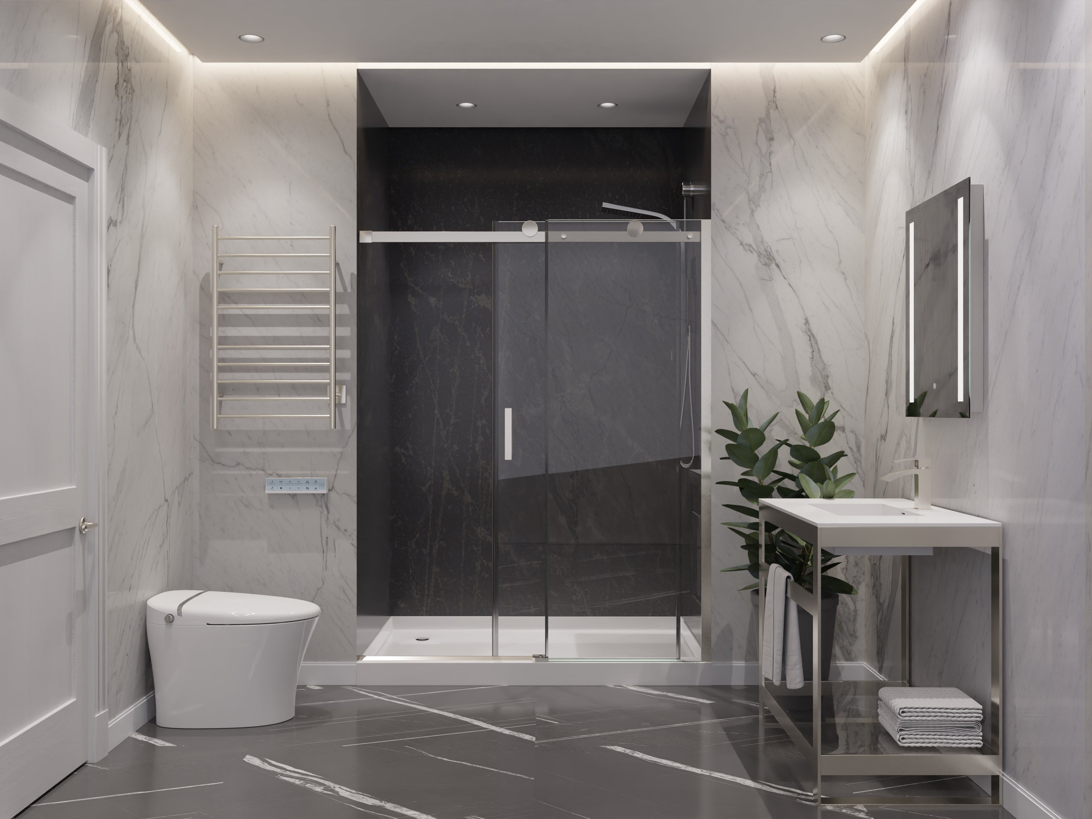 Rhodes Series 60 in. x 76 in. Frameless Sliding Shower Door with Handle