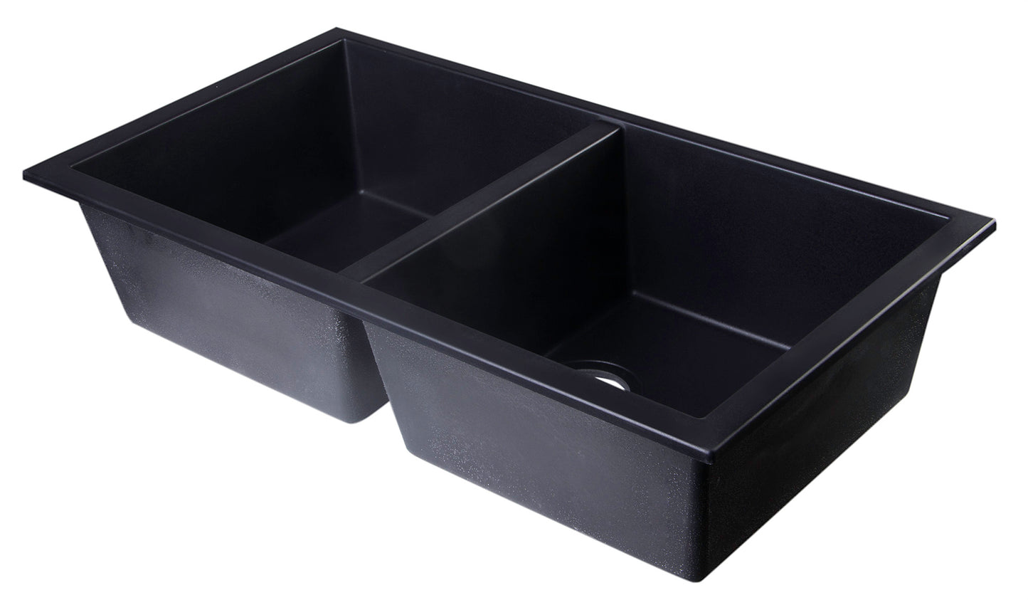 ALFI brand AB3420UM-BLA Black 34" Undermount Double Bowl Granite Composite Kitchen Sink