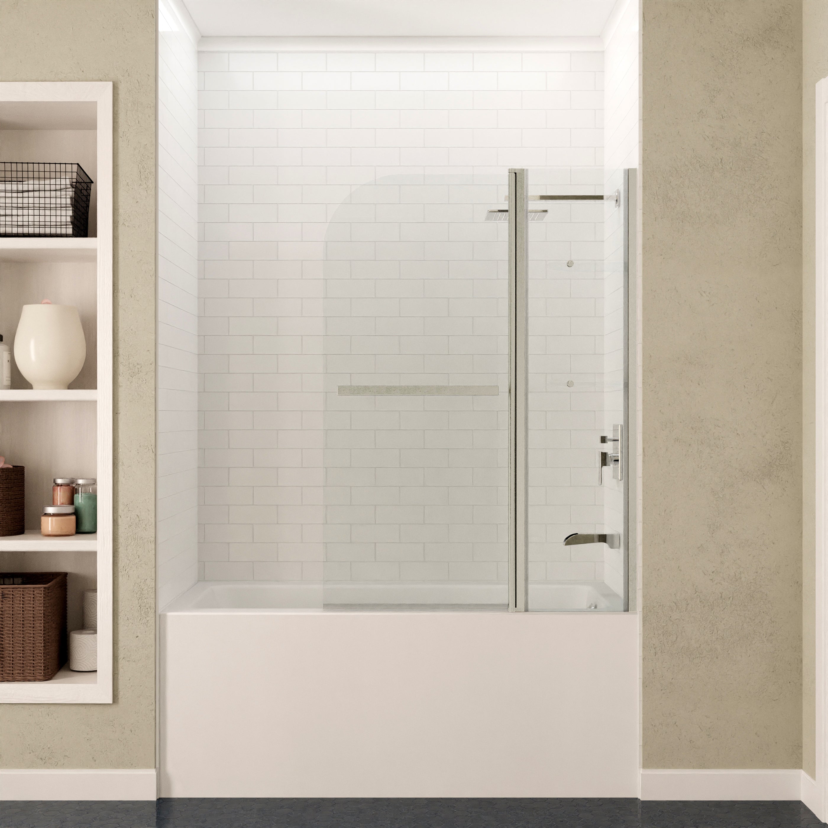 Anzzi 5 ft. Acrylic Rectangle Tub in White With 48 in. x 58 in. Frameless Tub Door