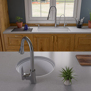 ALFI brand AB1717UM-W White 17" Undermount Round Granite Composite Kitchen Prep Sink