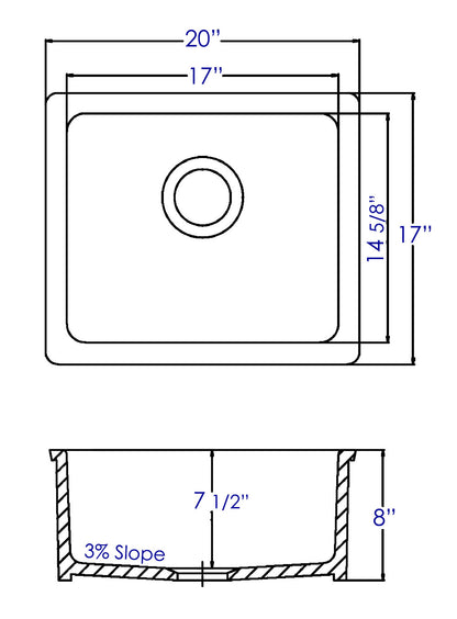 ALFI brand AB2017 20" White Single Bowl Fireclay Undermount Kitchen Sink