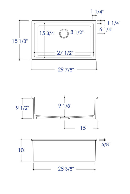 ALFI brand AB3018UD-BM Black Matte 30" x 18" Fireclay Undermount / Drop In Fireclay Kitchen Sink