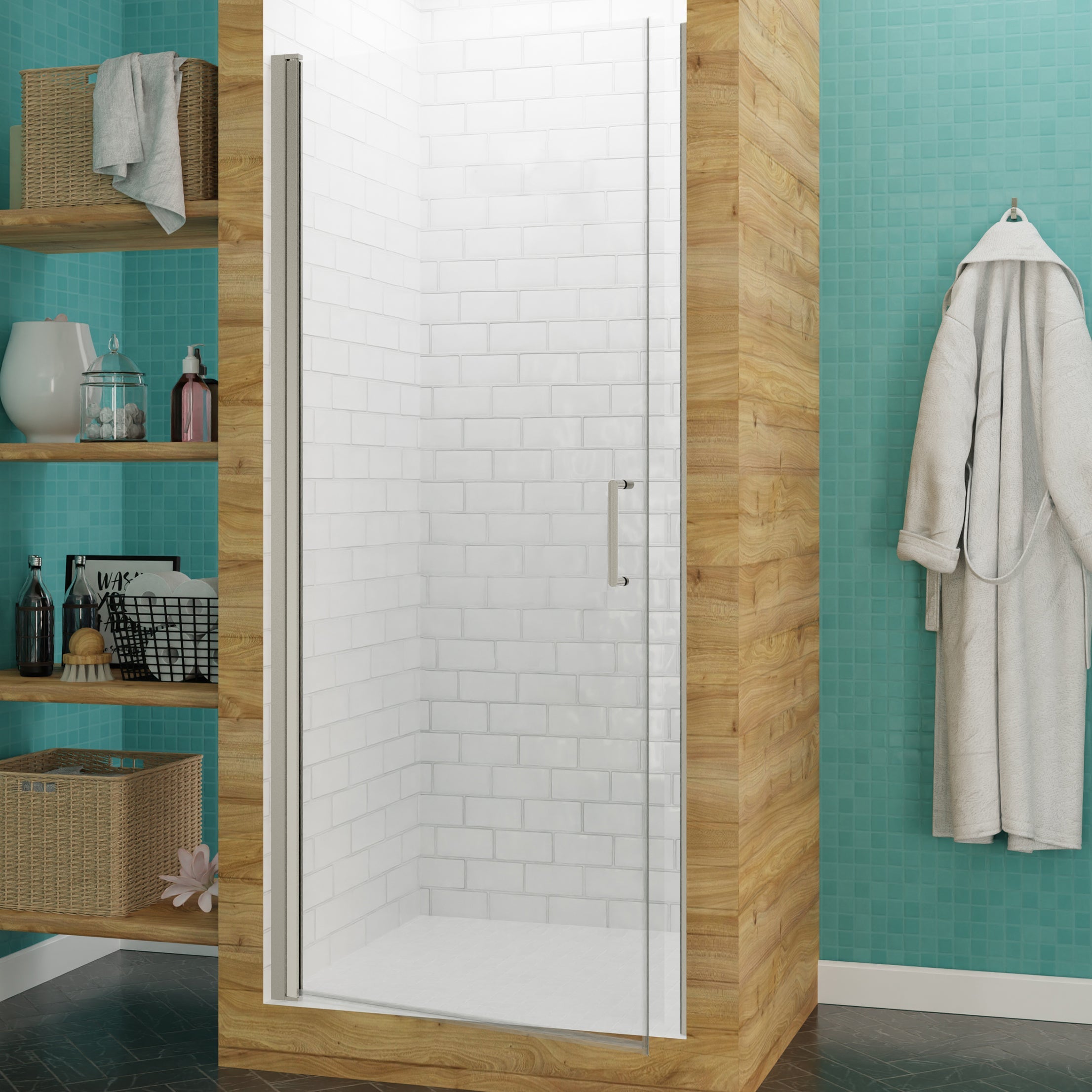 Lancer 23 in. x 72 in. Semi-Frameless Shower Door with TSUNAMI GUARD