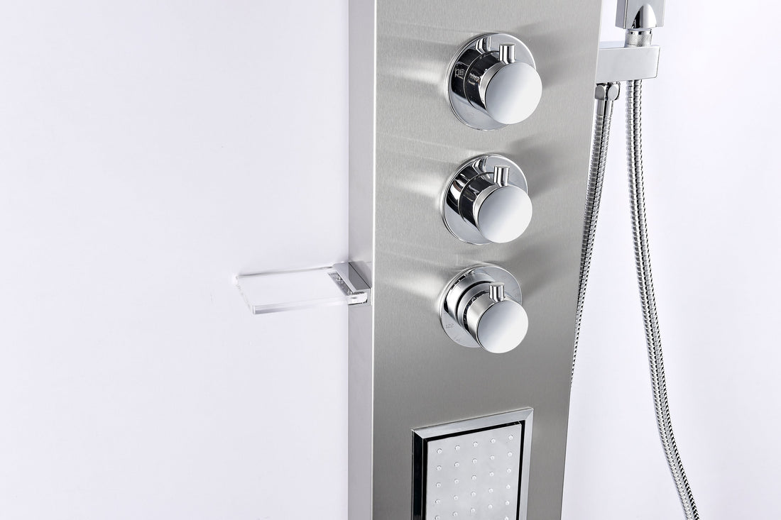 Field 58 in. Full Body Shower Panel with Heavy Rain Shower and Spray Wand in Brushed Steel
