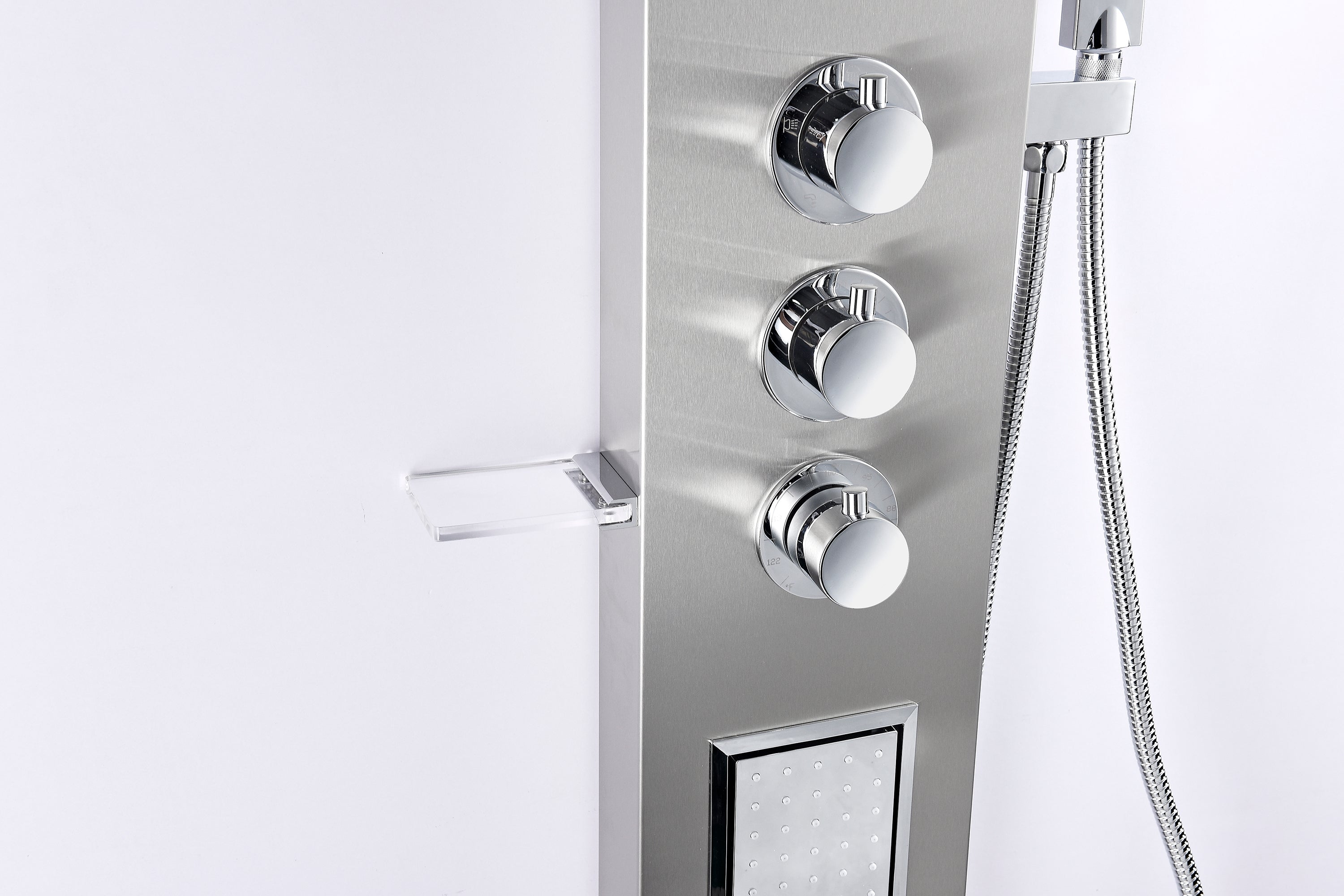 Mesmer 58 in. Full Body Shower Panel with Heavy Rain Shower and Spray Wand in Brushed Steel