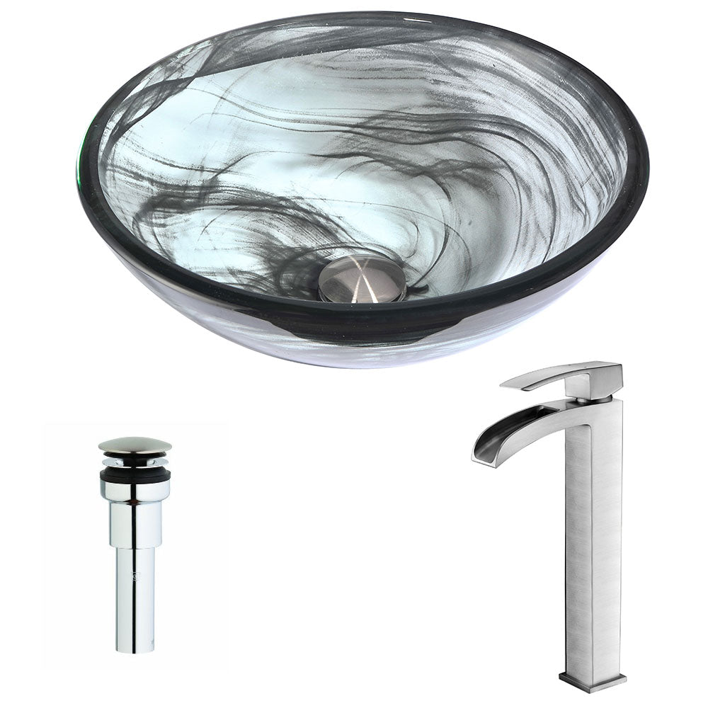 Mezzo Series Deco-Glass Vessel Sink in Slumber Wisp with Key Faucet