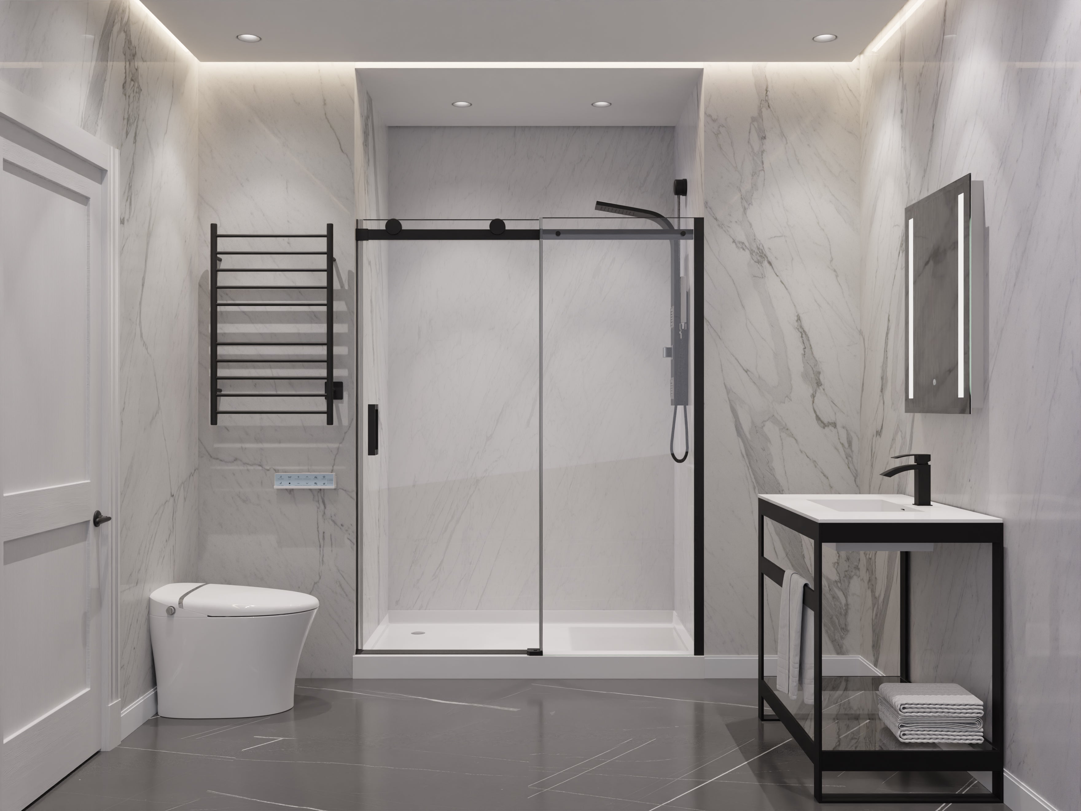 Rhodes Series 60 in. x 76 in. Frameless Sliding Shower Door with Handle