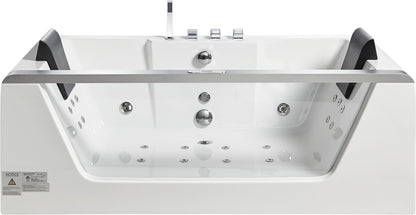 EAGO AM196ETL 6 ft Clear Rectangular Acrylic Whirlpool Bathtub for Two