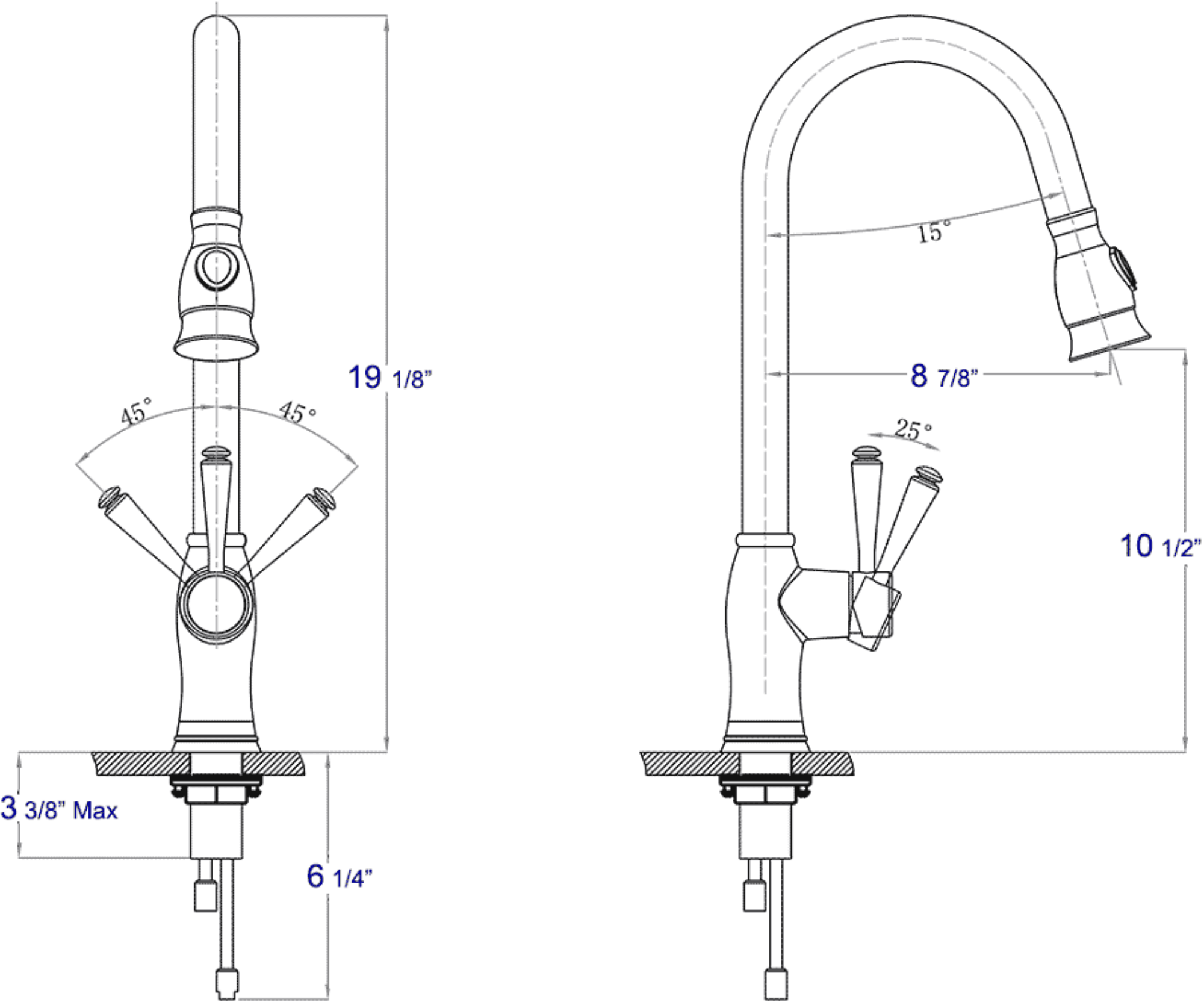 ALFI brand AB2043-PSS Traditional Solid Polished Stainless Steel Pull Down Kitchen Faucet