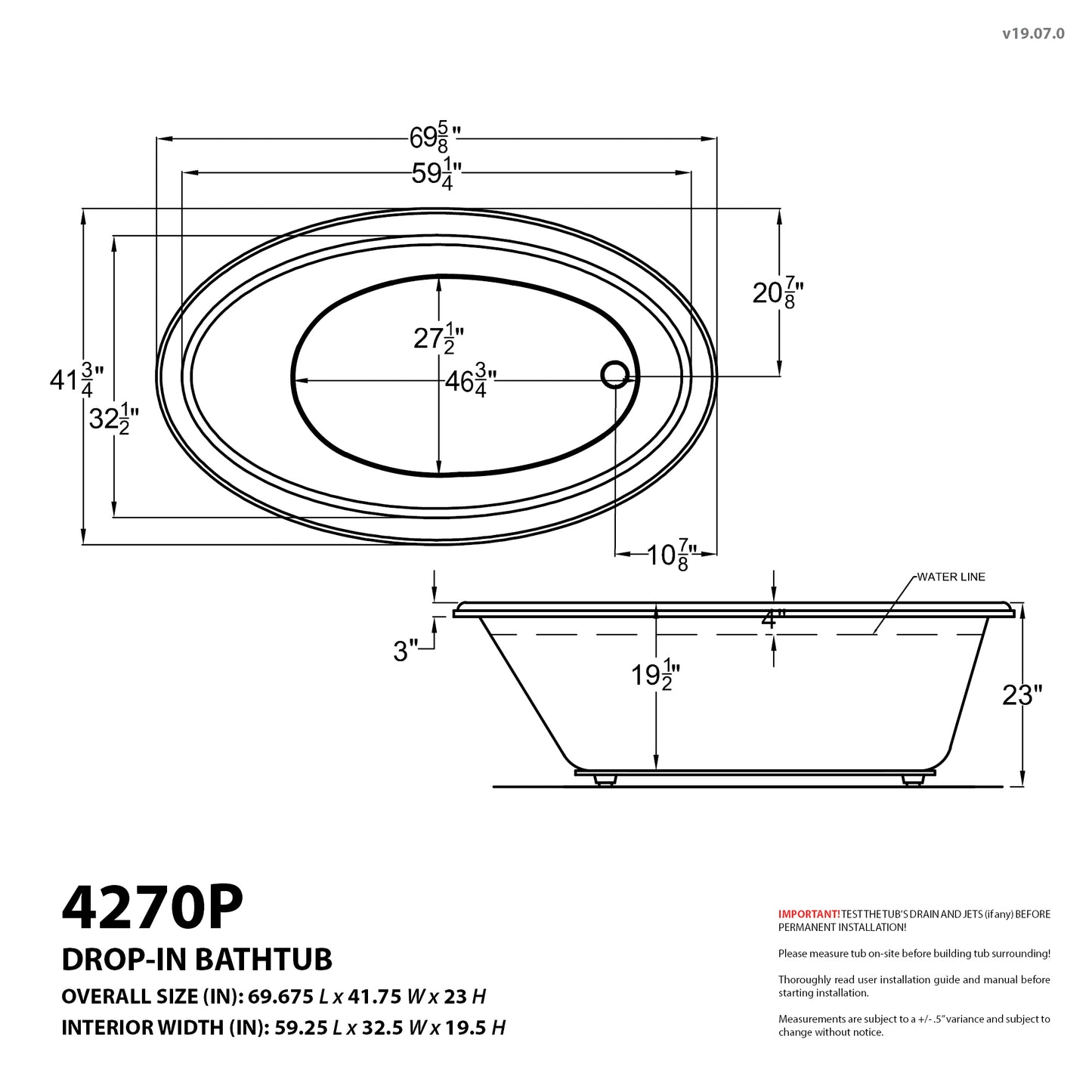 Atlantis Whirlpools Petite 42 x 70 Oval Air & Whirlpool Jetted Bathtub