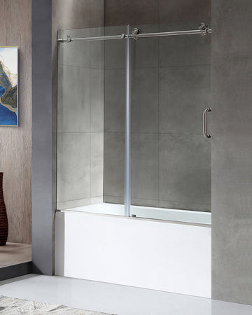 Anzzi 5 ft. Acrylic Rectangle Tub in White With 60 in. x 62 in. Frameless Sliding Tub Door