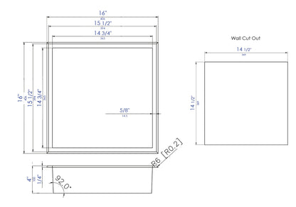 ALFI brand ABNC1616-W 16" x 16" White Matte Stainless Steel Square Single Shelf Bath Shower Niche