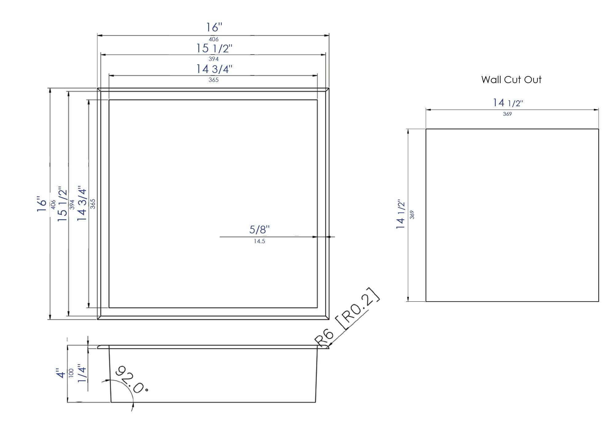 ALFI brand ABNC1616-BLA 16" x 16" Black Matte Stainless Steel Square Single Shelf Bath Shower Niche