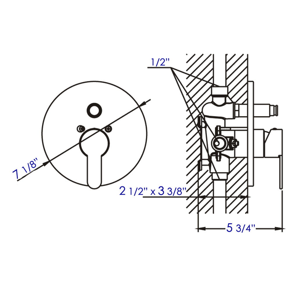 ALFI brand AB3101-BM Black Matte Shower Valve with Rounded Lever Handle and Diverter