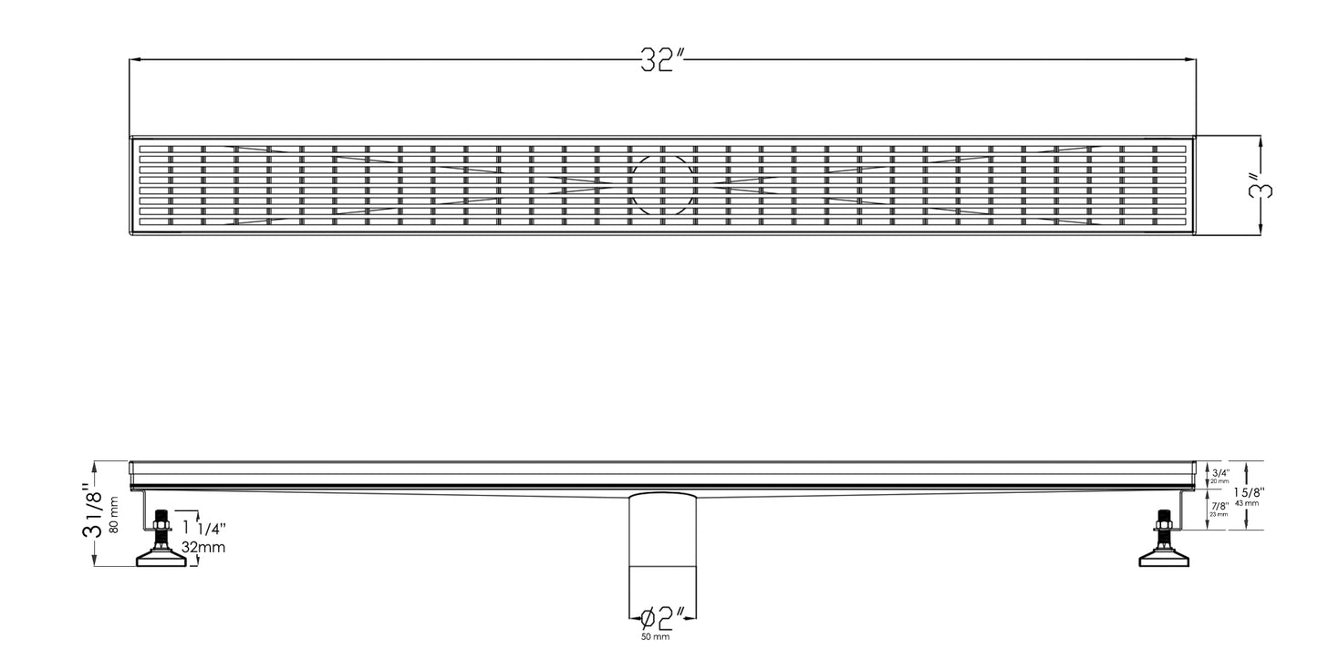 ALFI brand ABLD32D 32" Modern Stainless Steel Linear Shower Drain with Groove Lines