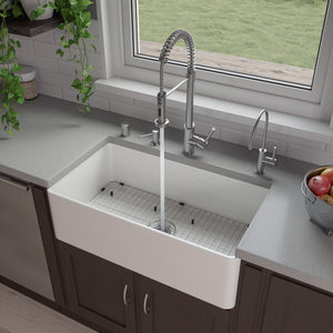 ALFI brand ABF3318S 33" White Thin Wall Single Bowl Smooth Apron Fireclay Kitchen Farm Sink