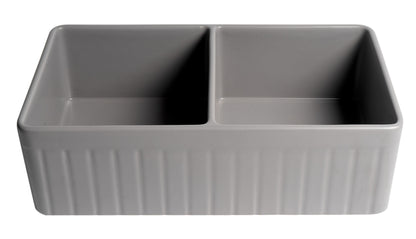 ALFI brand ABF3318D-GM Gray Matte Smooth Apron 33" x 18" Double Bowl Fireclay Farm Sink