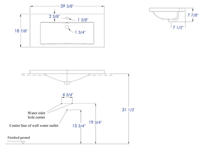 EAGO BH002 White Ceramic 40"x19" Rectangular Drop In Sink