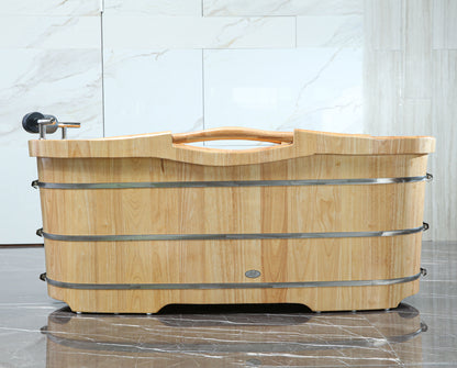 ALFI brand AB1163 61" Free Standing Wooden Bathtub with Cushion Headrest