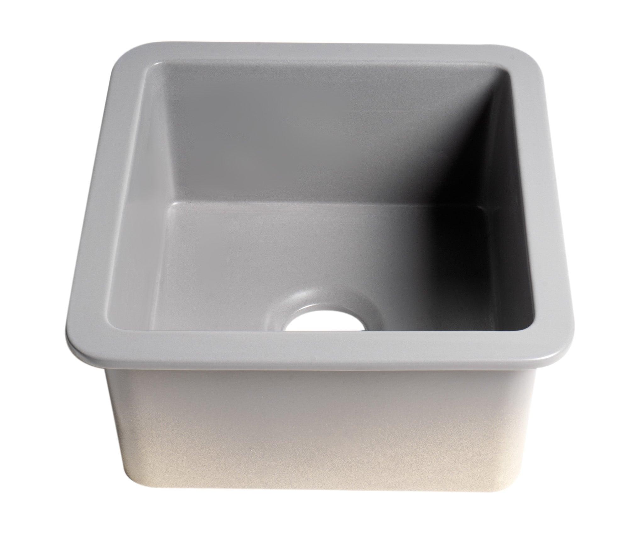 ALFI brand ABF1818S-GM Gray Matte Square 18" x 18" Undermount / Drop In Fireclay Prep Sink