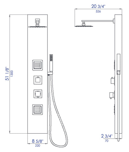 ALFI brand ABSP65B Black Aluminum Shower Panel with 2 Body Sprays and Rain Shower Head