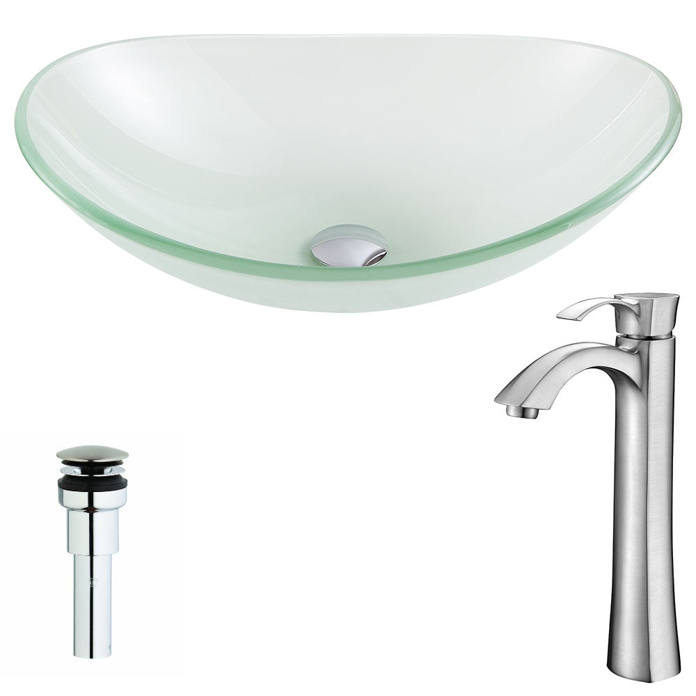 Forza Series Deco-Glass Vessel Sink in Lustrous Frosted with Harmony Faucet
