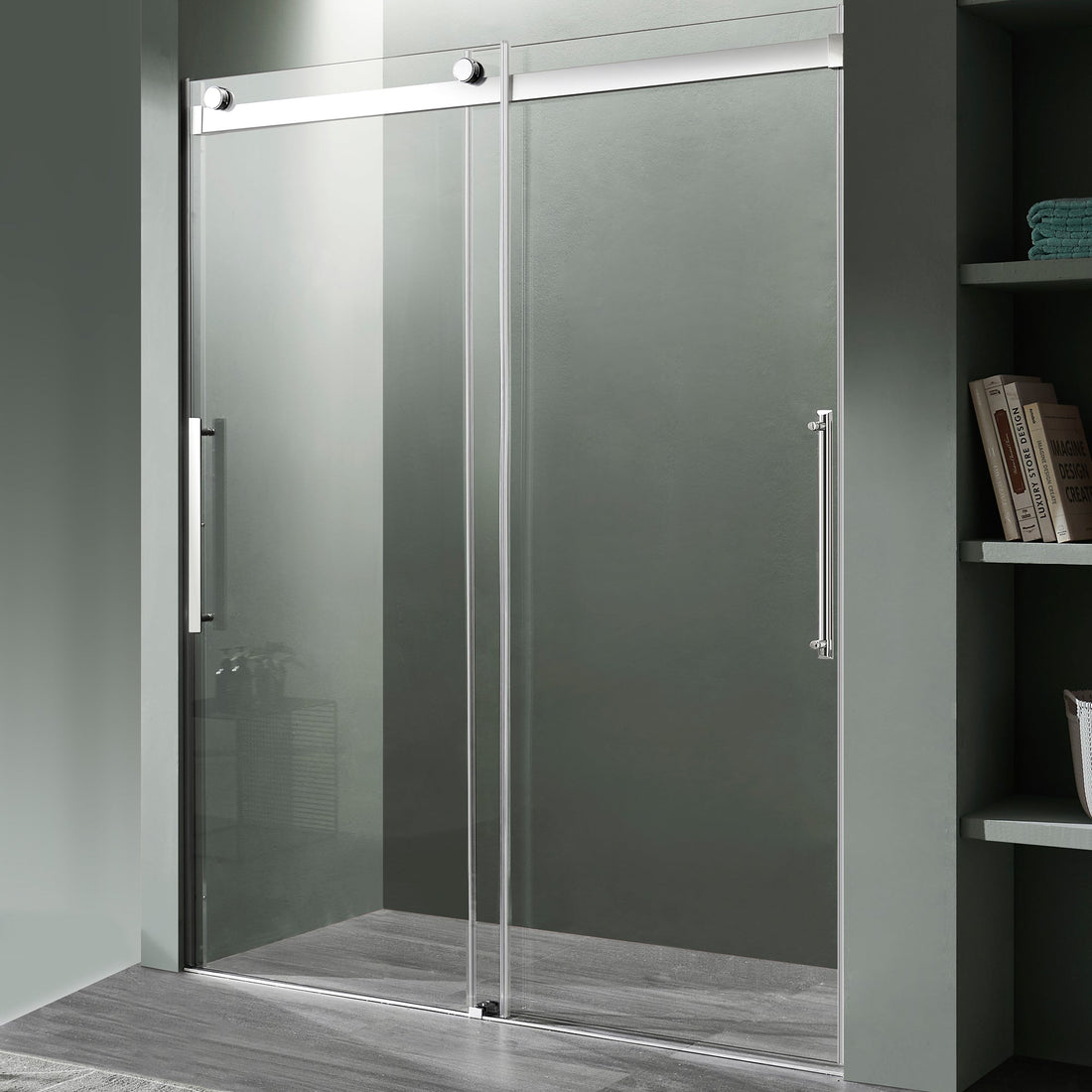 Stellar Series 60 in. x 76 in. Frameless Sliding Shower Door with Handle