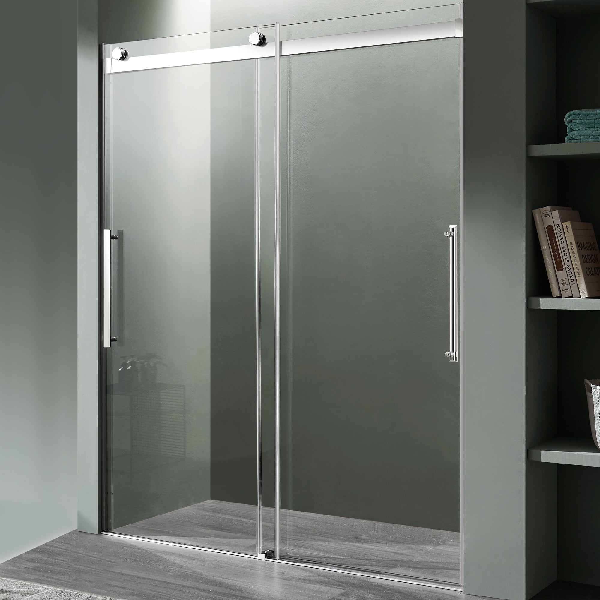 Stellar Series 60 in. x 76 in. Frameless Sliding Shower Door with Handle
