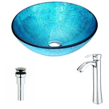 Accent Series Deco-Glass Vessel Sink in Blue Ice with Harmony Faucet