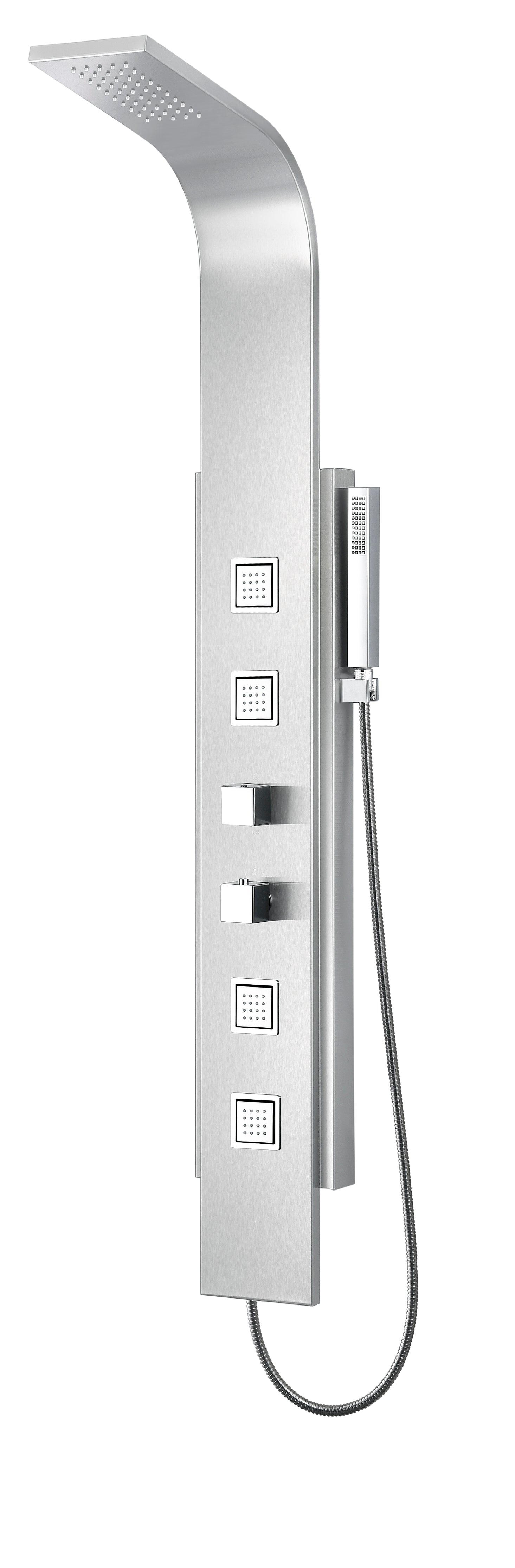 Visor 60 in. Full Body Shower Panel with Heavy Rain Shower and Spray Wand in Brushed Steel
