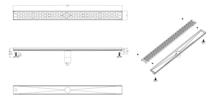 ALFI brand ABLD36C 36" Modern Stainless Steel Linear Shower Drain with Groove Holes