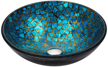 Chipasi Series Vessel Sink in Blue/Gold Mosaic