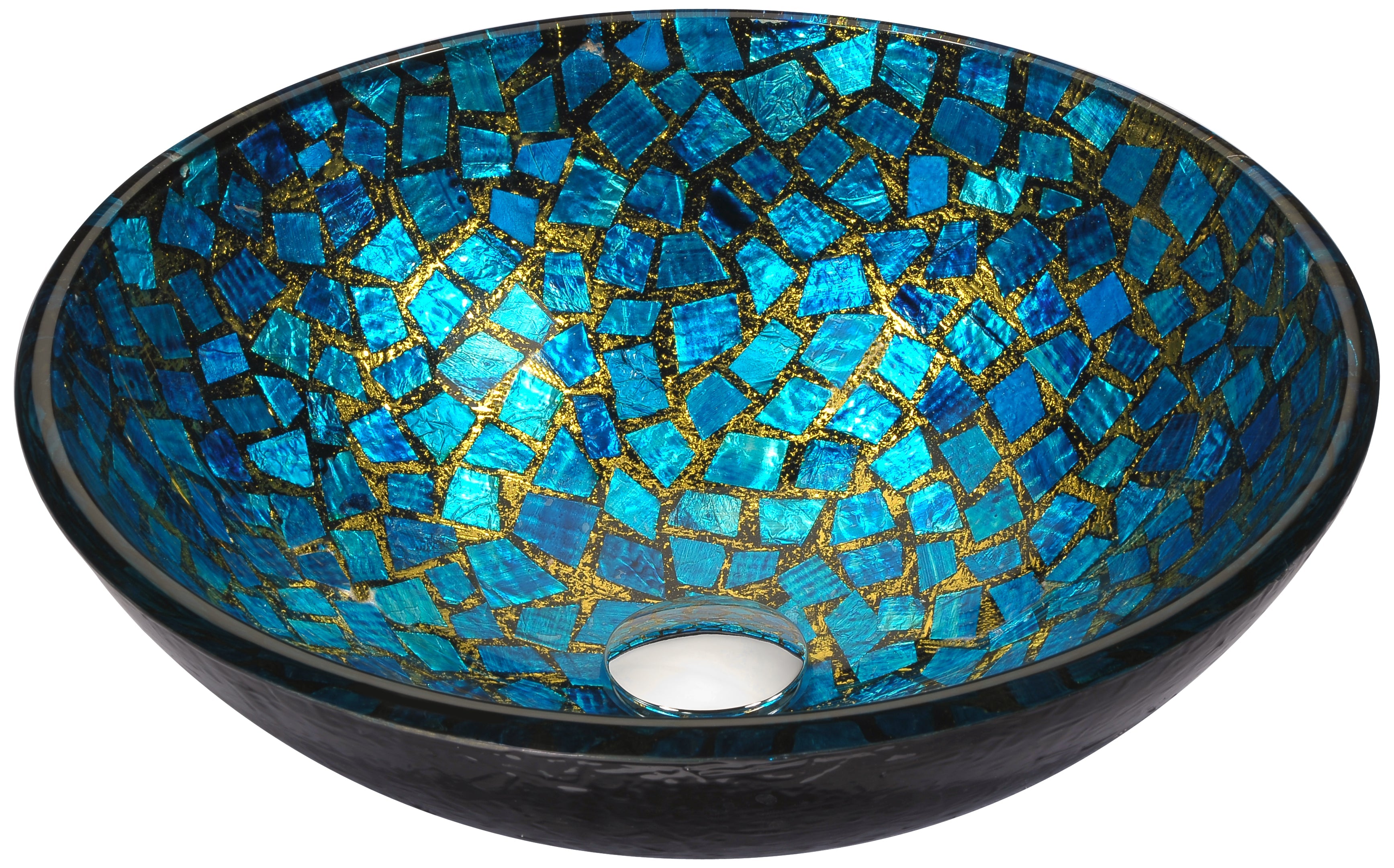 Mosaic Series Vessel Sink in Blue/Gold Mosaic