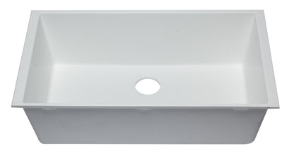 ALFI brand AB3322UM-W White 33" Single Bowl Undermount Granite Composite Kitchen Sink