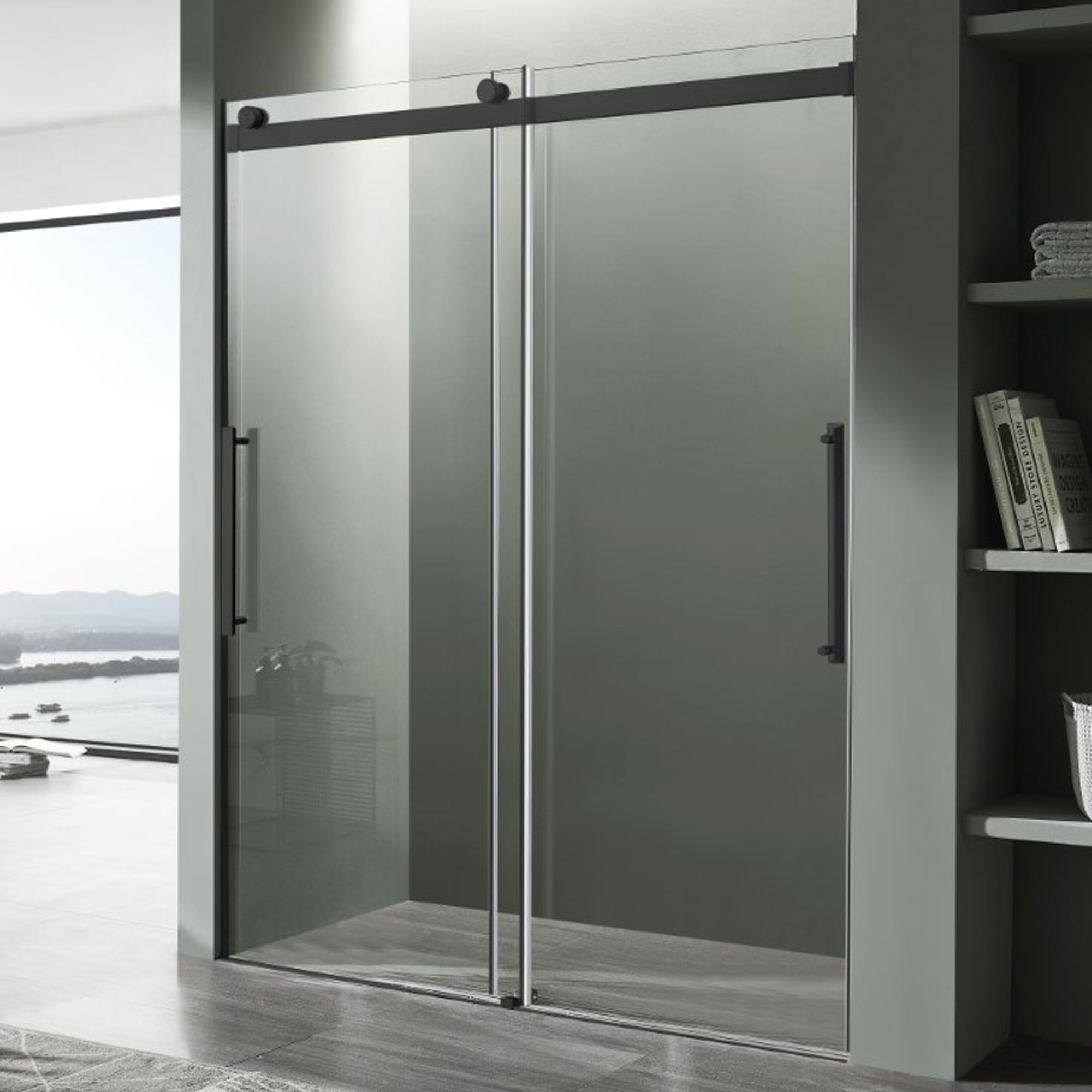 Stellar Series 48 in. x 76 in. Frameless Sliding Shower Door with Handle