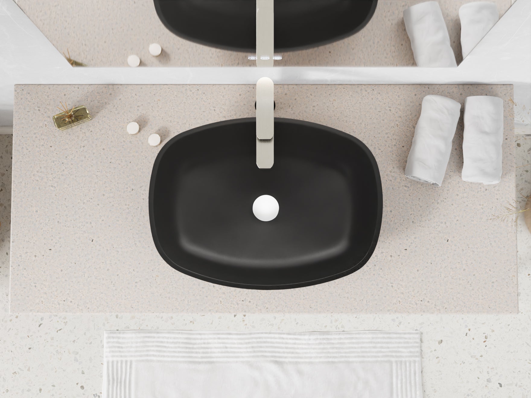 Ariadne Rectangle Glass Vessel Bathroom Sink with Matte Black Finish