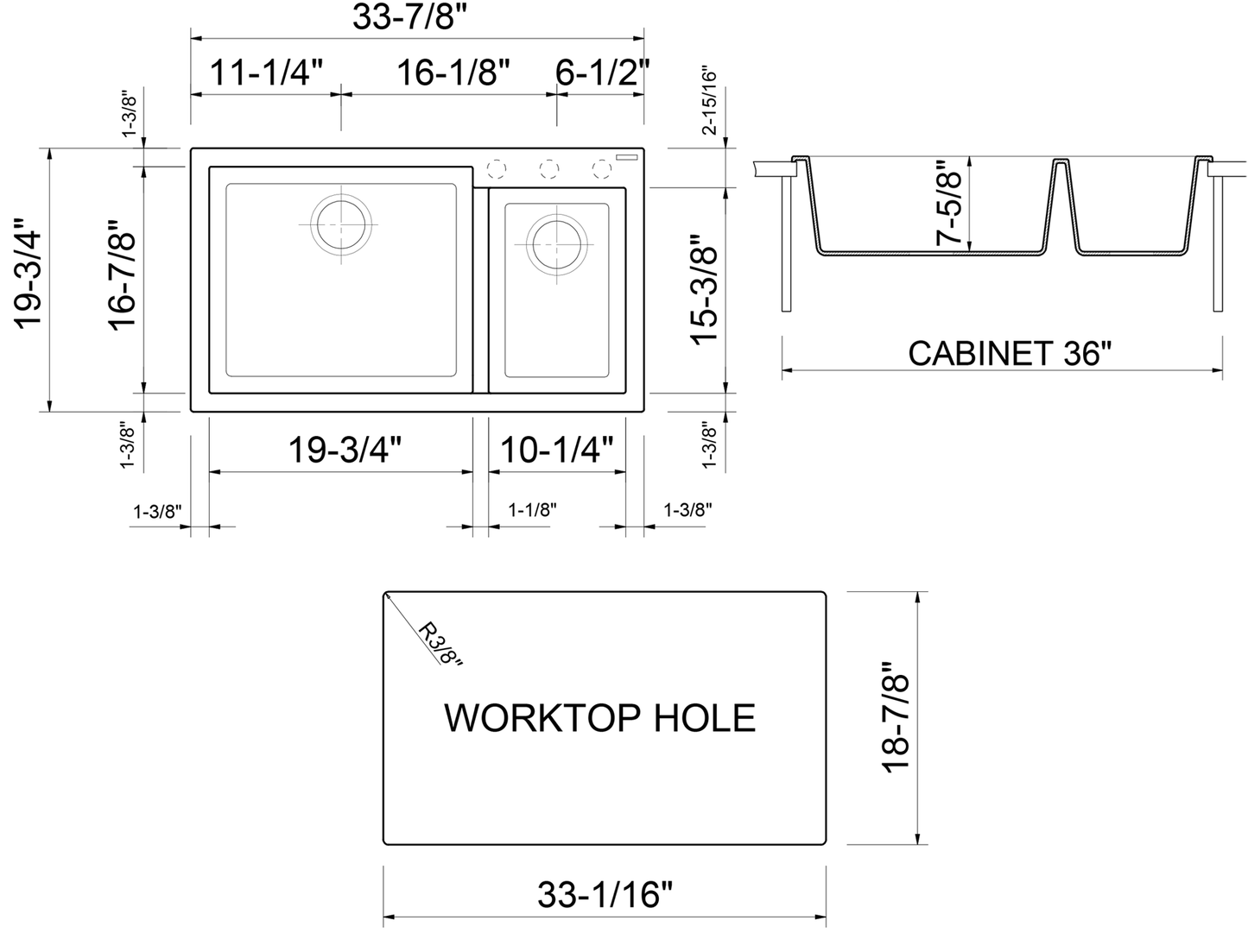 ALFI brand AB3319DI-W White 34" Double Bowl Drop In Granite Composite Kitchen Sink