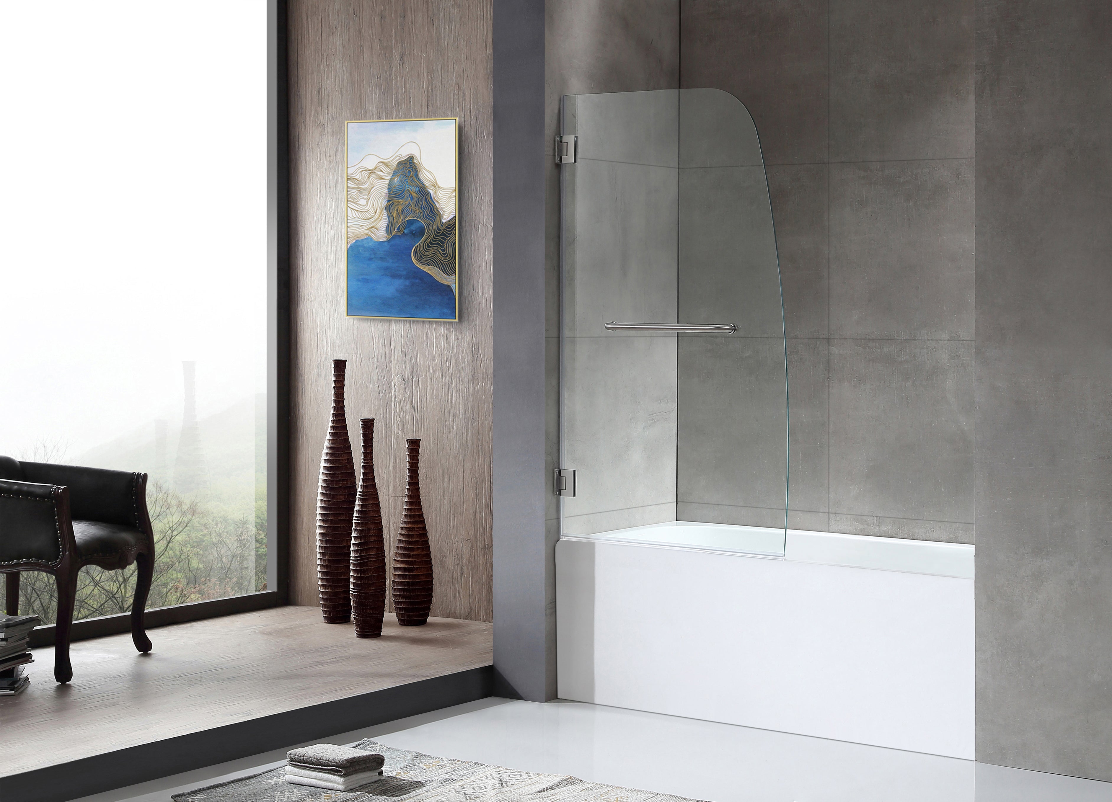 Anzzi 5 ft. Acrylic Rectangle Tub in White With 34 in. by 58 in. Frameless Hinged Tub Door