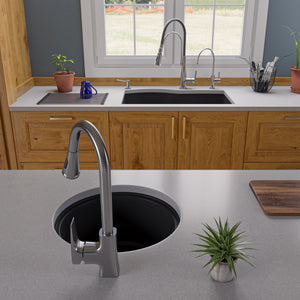 ALFI brand AB1717UM-BLA Black 17" Undermount Round Granite Composite Kitchen Prep Sink