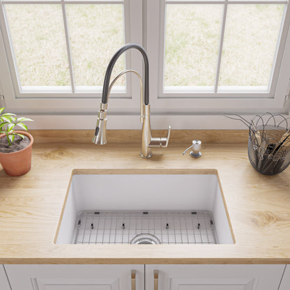 ALFI brand ABF2718UD-W White 27" x 18" Fireclay Undermount / Drop In Firelcay Kitchen Sink