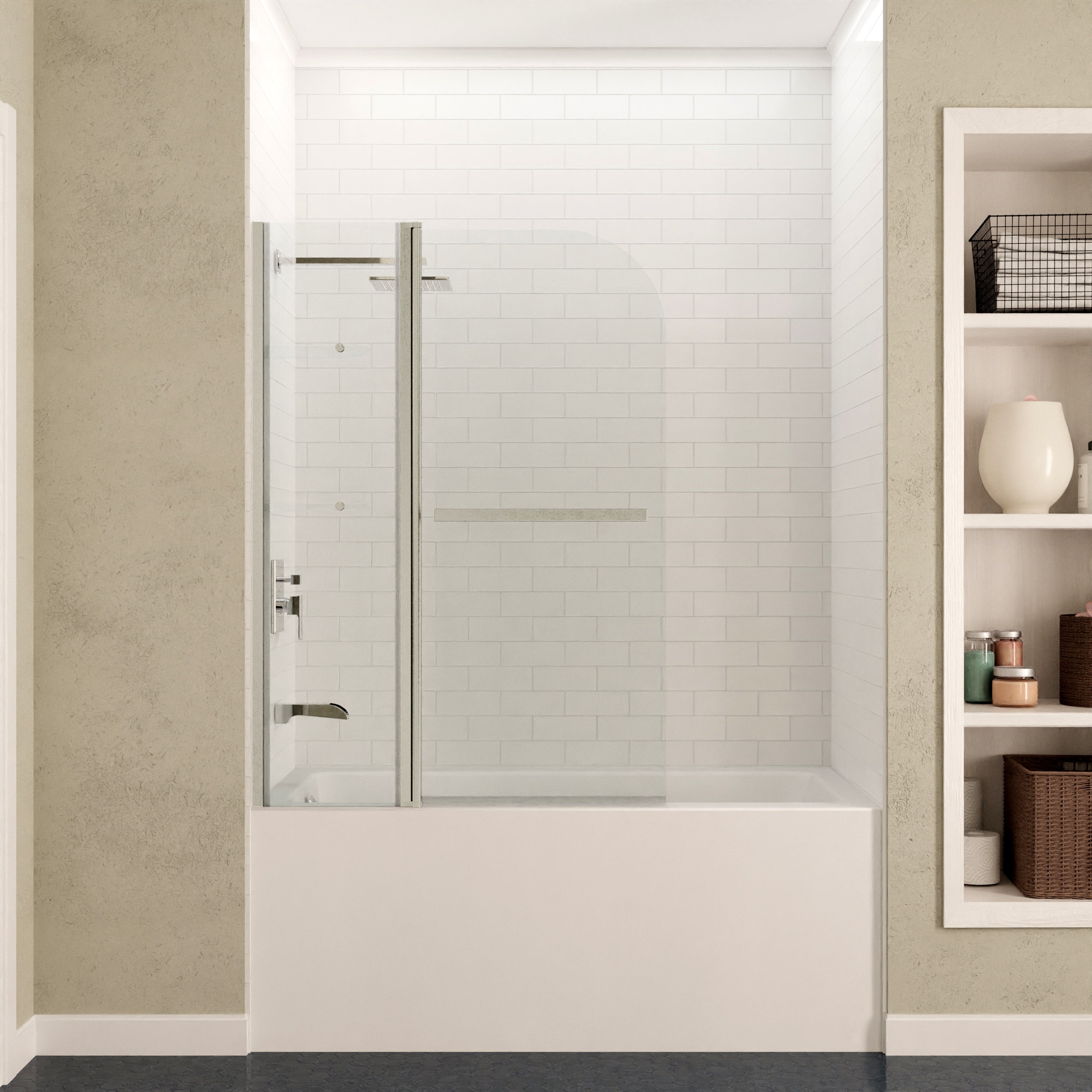 Anzzi 5 ft. Acrylic Rectangle Tub in White With 48 in. x 58 in. Frameless Tub Door