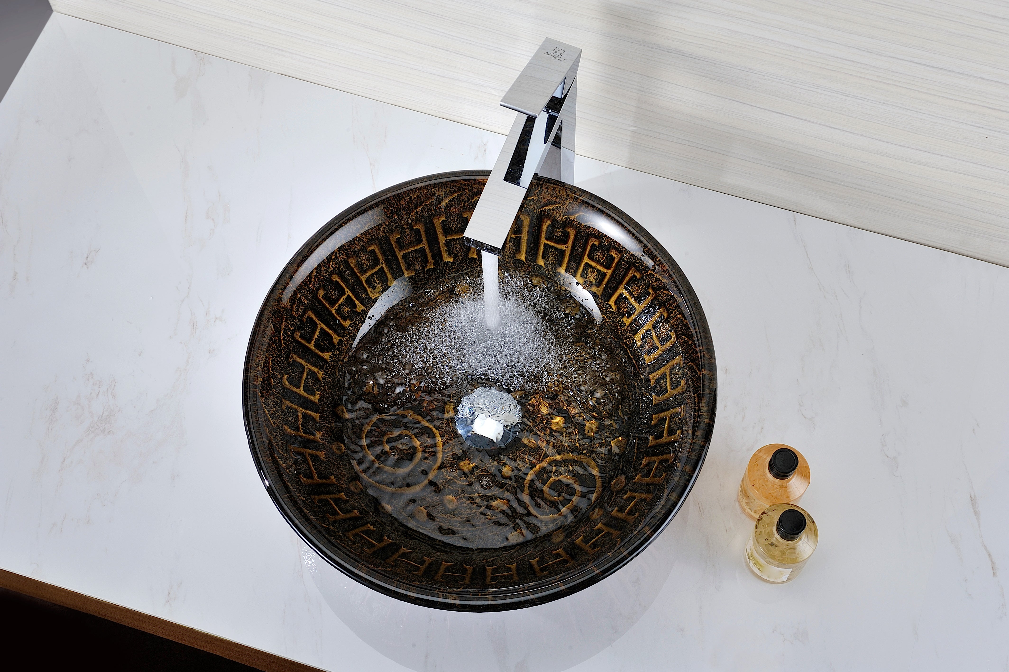 Opus Series Deco-Glass Vessel Sink in Lustrous Brown