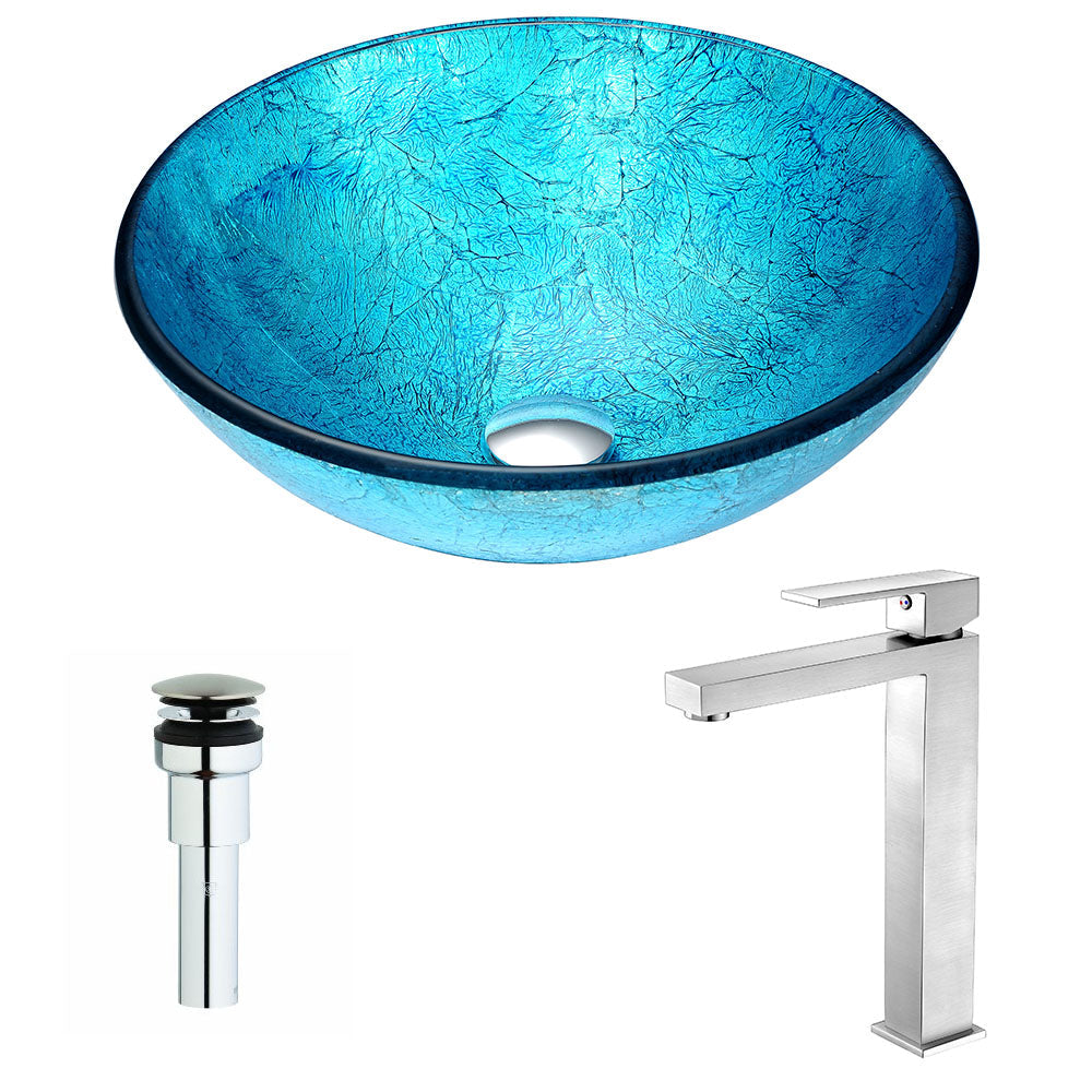 Accent Series Deco-Glass Vessel Sink in Blue Ice with Enti Faucet
