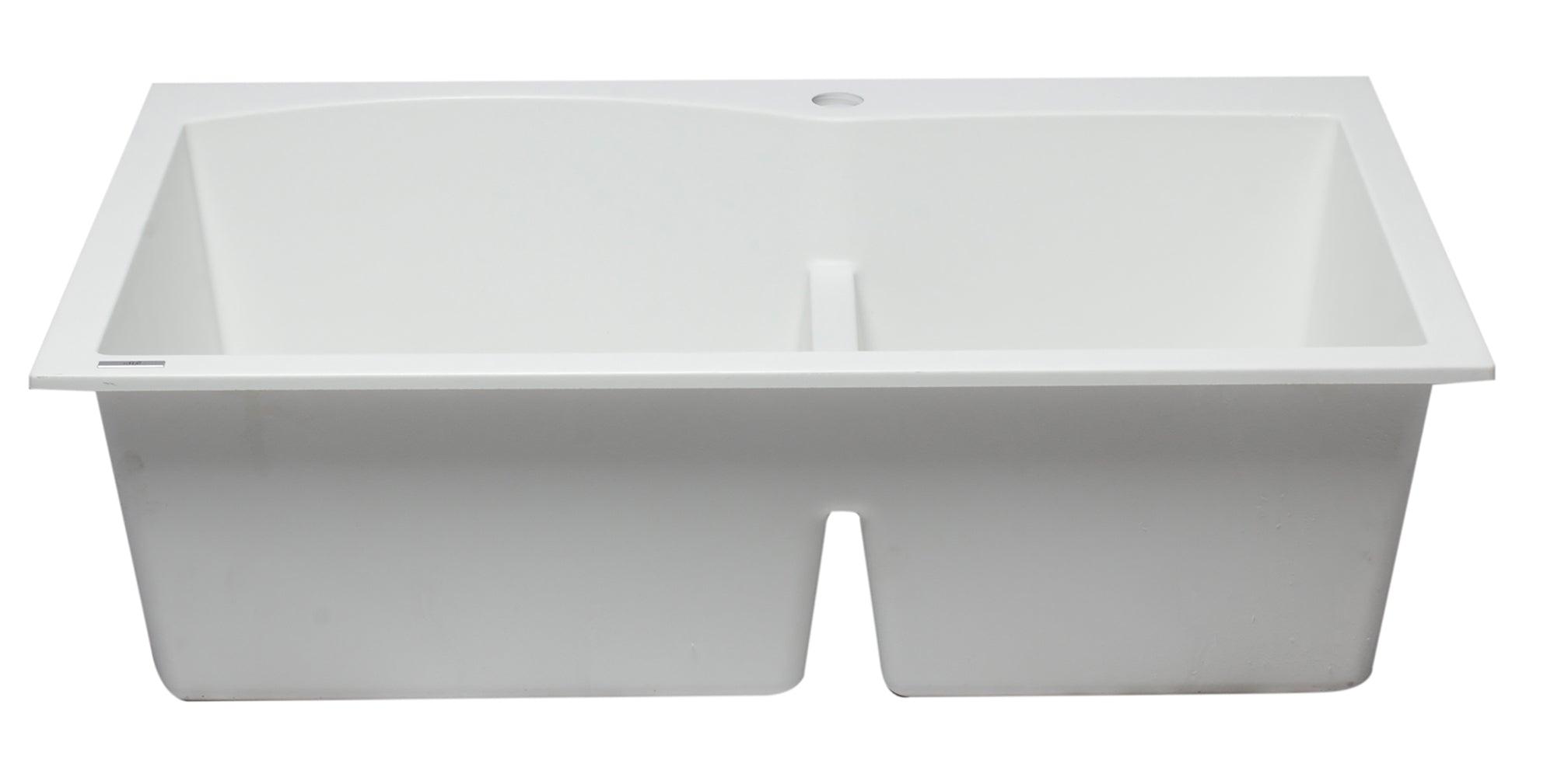 ALFI brand AB3320DI-W White 33" Double Bowl Drop In Granite Composite Kitchen Sink
