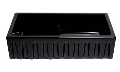 ALFI brand AB3618HS-BG 36" Black Gloss Reversible Smooth / Fluted Single Bowl Fireclay Farm Sink