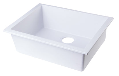 ALFI brand AB2420UM-W White 24" Undermount Single Bowl Granite Composite Kitchen Sink