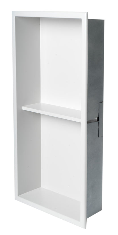 ALFI brand ABNC1224-W 12 x 24 White Matte Stainless Steel Vertical Double Shelf Bath Shower Niche