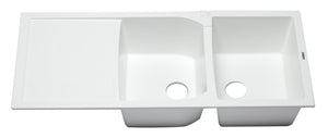 ALFI brand AB4620DI-W White 46" Double Bowl Granite Composite Kitchen Sink with Drainboard